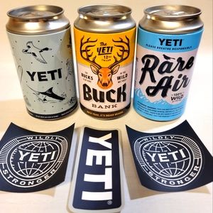 Yeti Pop Top Cans (3) with Stickers.